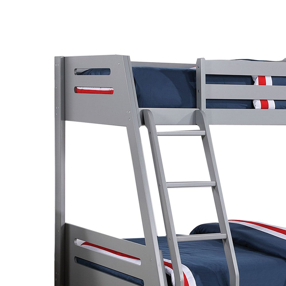 Emily Twin Over Full Bunk Bed with Ladder, 2 Drawers, Gray Solid Wood - BM319865