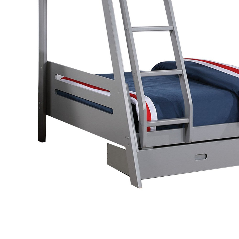 Emily Twin Over Full Bunk Bed with Ladder, 2 Drawers, Gray Solid Wood - BM319865