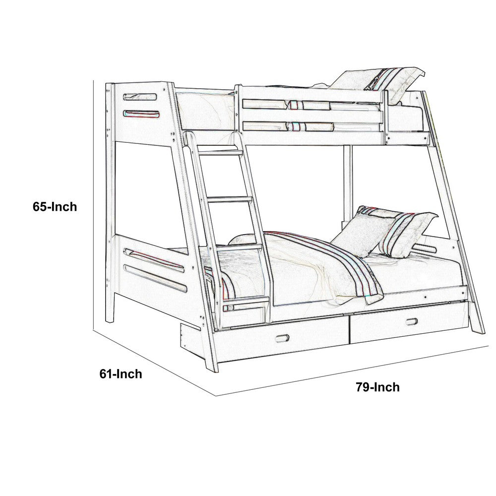 Emily Twin Over Full Bunk Bed with Ladder, 2 Drawers, White Solid Wood - BM319866