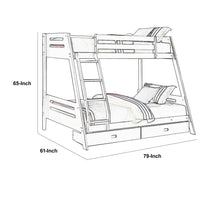 Emily Twin Over Full Bunk Bed with Ladder, 2 Drawers, White Solid Wood - BM319866