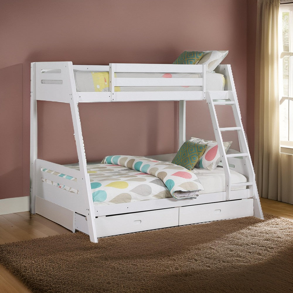 Emily Twin Over Full Bunk Bed with Ladder, 2 Drawers, White Solid Wood - BM319866