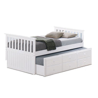 Clen Twin Captain Bed, Trundle with 3 Drawer Storage, White Solid Hardwood  - BM319867