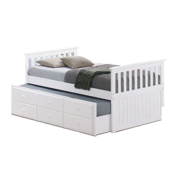 Clen Twin Captain Bed, Trundle with 3 Drawer Storage, White Solid Hardwood  - BM319867