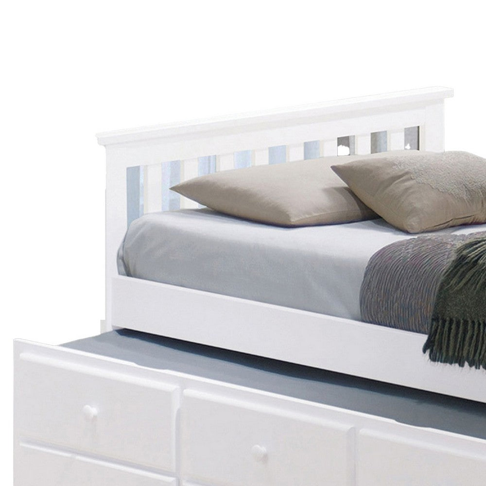 Clen Twin Captain Bed, Trundle with 3 Drawer Storage, White Solid Hardwood  - BM319867