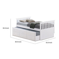 Clen Twin Captain Bed, Trundle with 3 Drawer Storage, White Solid Hardwood  - BM319867
