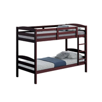 Sifa Twin Bunk Bed, Convenient Ladder, Arch Slat Design, Espresso Brown - BM319869