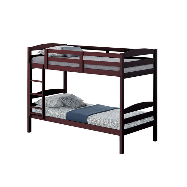 Sifa Twin Bunk Bed, Convenient Ladder, Arch Slat Design, Espresso Brown - BM319869