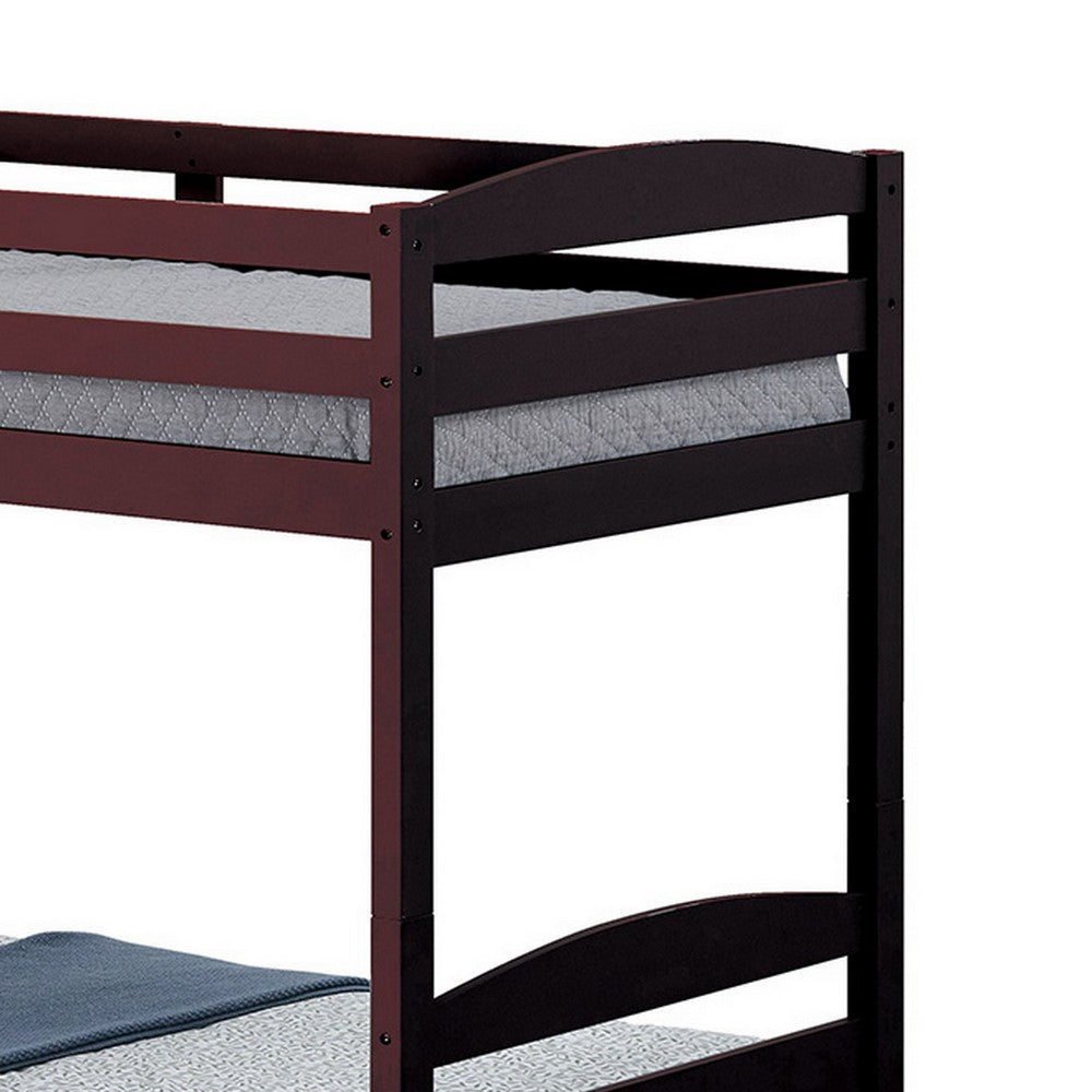 Sifa Twin Bunk Bed, Convenient Ladder, Arch Slat Design, Espresso Brown - BM319869