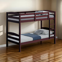Sifa Twin Bunk Bed, Convenient Ladder, Arch Slat Design, Espresso Brown - BM319869