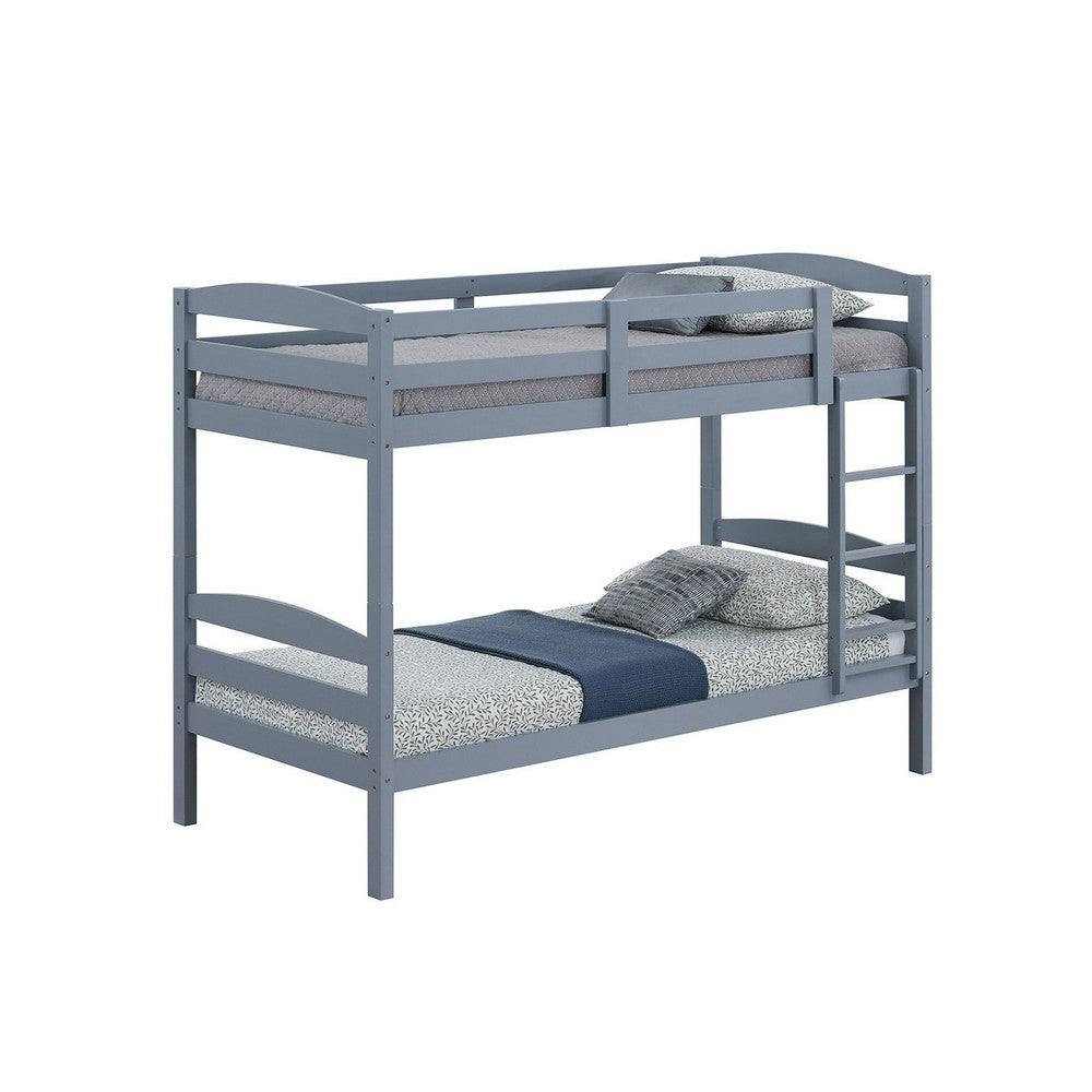 Sifa Twin Bunk Bed, Convenient Ladder, Arch Slat Design, Gray Solid Wood - BM319870