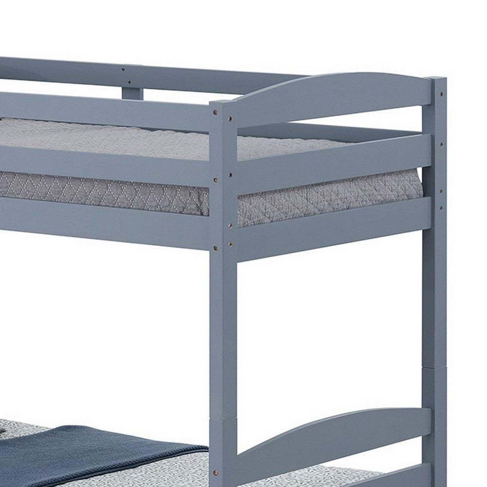 Sifa Twin Bunk Bed, Convenient Ladder, Arch Slat Design, Gray Solid Wood - BM319870