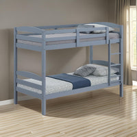 Sifa Twin Bunk Bed, Convenient Ladder, Arch Slat Design, Gray Solid Wood - BM319870