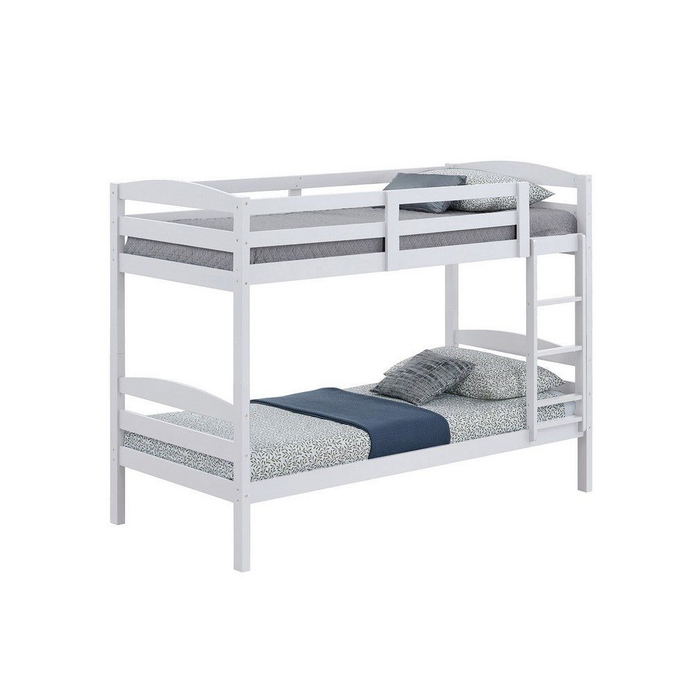Sifa Twin Bunk Bed, Convenient Ladder, Arch Slat Design, White Solid Wood - BM319871