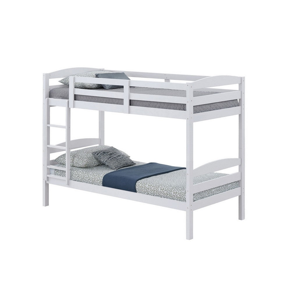 Sifa Twin Bunk Bed, Convenient Ladder, Arch Slat Design, White Solid Wood - BM319871
