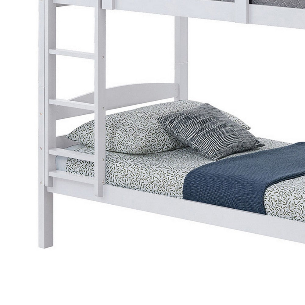 Sifa Twin Bunk Bed, Convenient Ladder, Arch Slat Design, White Solid Wood - BM319871