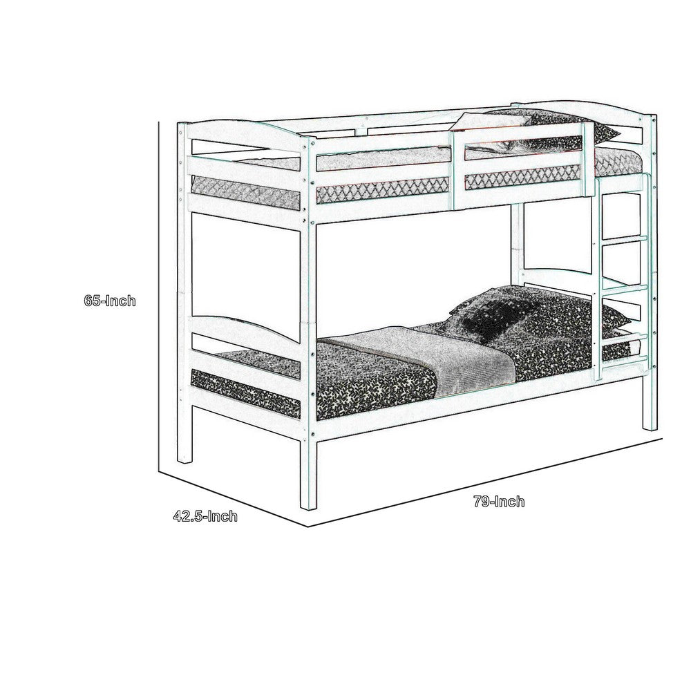 Sifa Twin Bunk Bed, Convenient Ladder, Arch Slat Design, White Solid Wood - BM319871