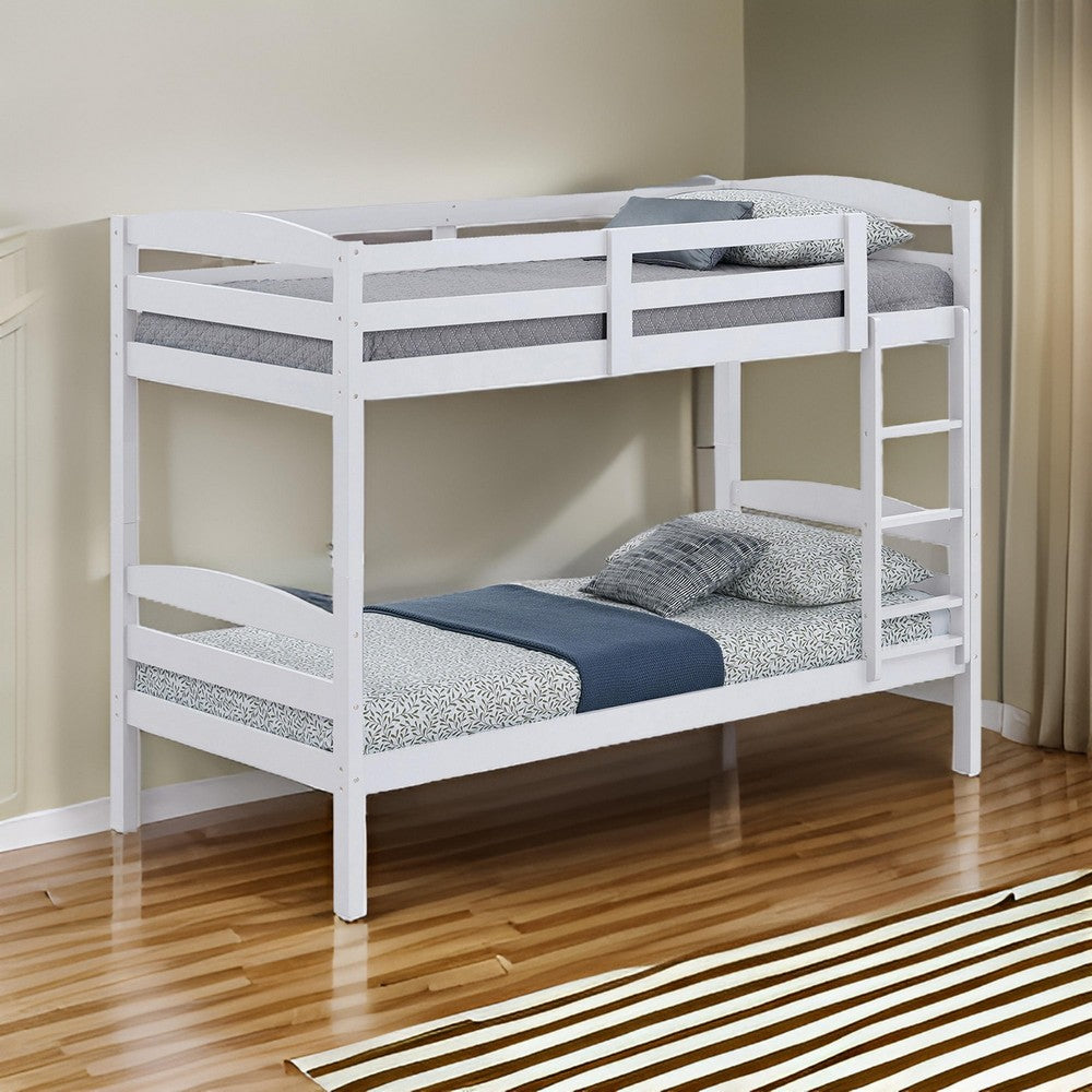 Sifa Twin Bunk Bed, Convenient Ladder, Arch Slat Design, White Solid Wood - BM319871