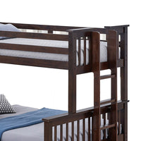 Veran Twin Over Full Bunk Bed, Trundle and 3 Drawers, Dark Brown Solid Wood - BM319872