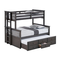 Veran Twin Over Full Bunk Bed, Trundle and 3 Drawers, Dark Gray Solid Wood - BM319873