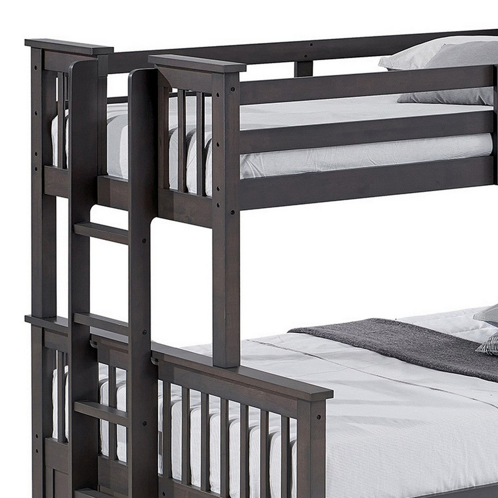 Veran Twin Over Full Bunk Bed, Trundle and 3 Drawers, Dark Gray Solid Wood - BM319873