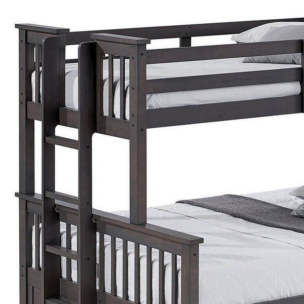 Veran Twin Over Full Bunk Bed, Trundle and 3 Drawers, Dark Gray Solid Wood - BM319873
