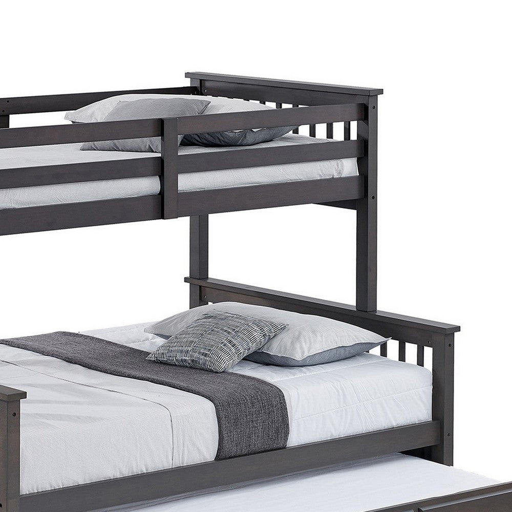 Veran Twin Over Full Bunk Bed, Trundle and 3 Drawers, Dark Gray Solid Wood - BM319873