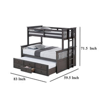 Veran Twin Over Full Bunk Bed, Trundle and 3 Drawers, Dark Gray Solid Wood - BM319873