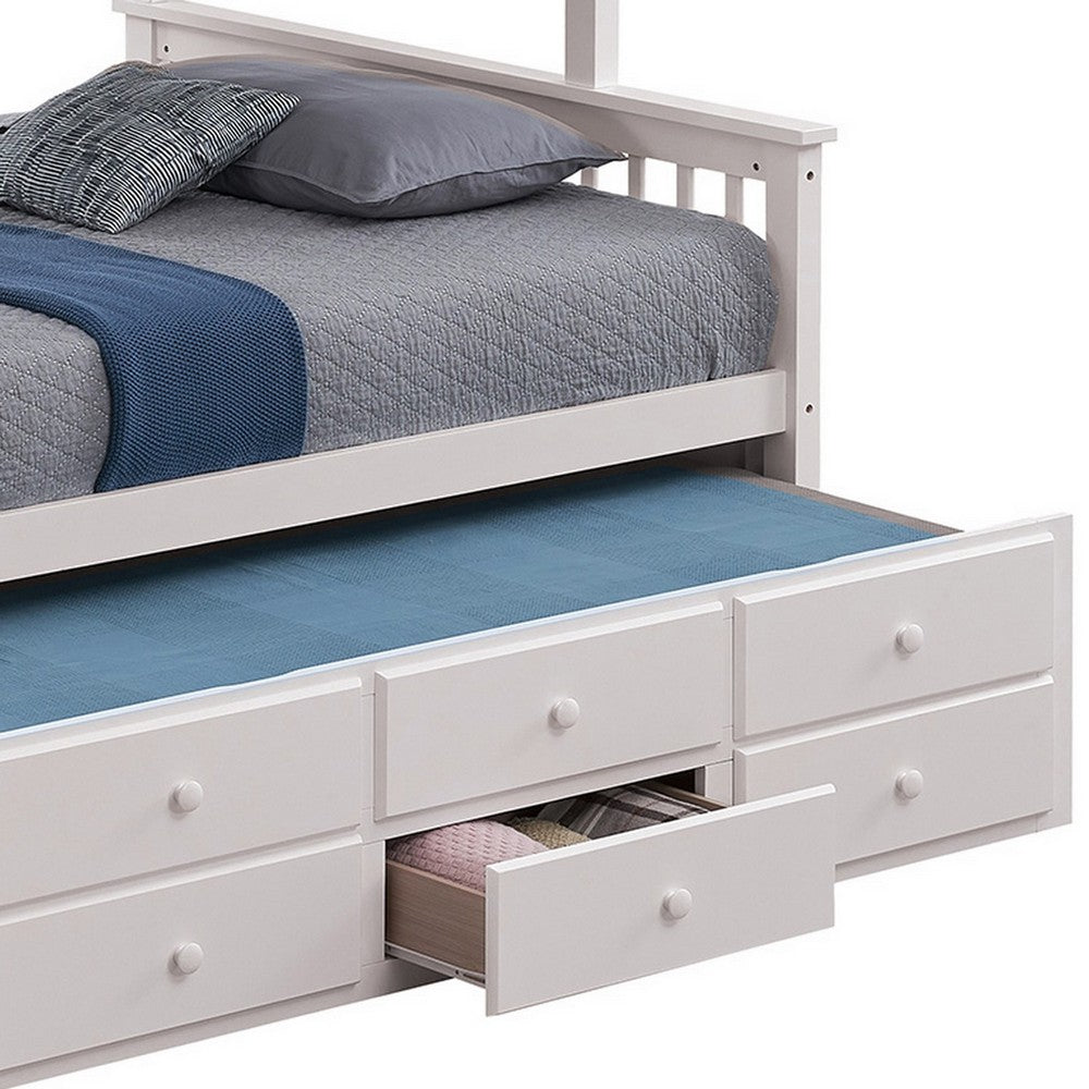 Veran Twin Over Full Bunk Bed, Trundle and 3 Drawers, White Solid Wood - BM319874