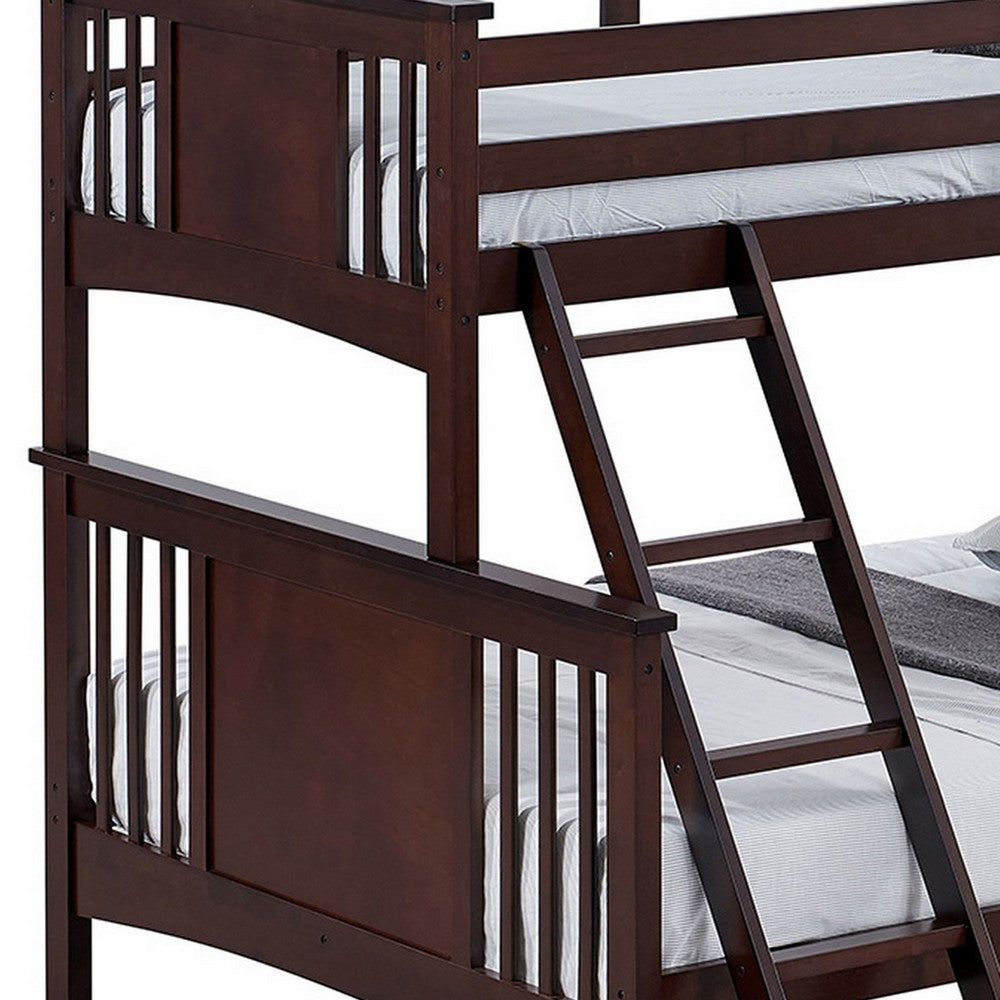 Ricky Twin Over Full Bunk Bed, Angled Ladder, Dark Brown Solid Hardwood - BM319875