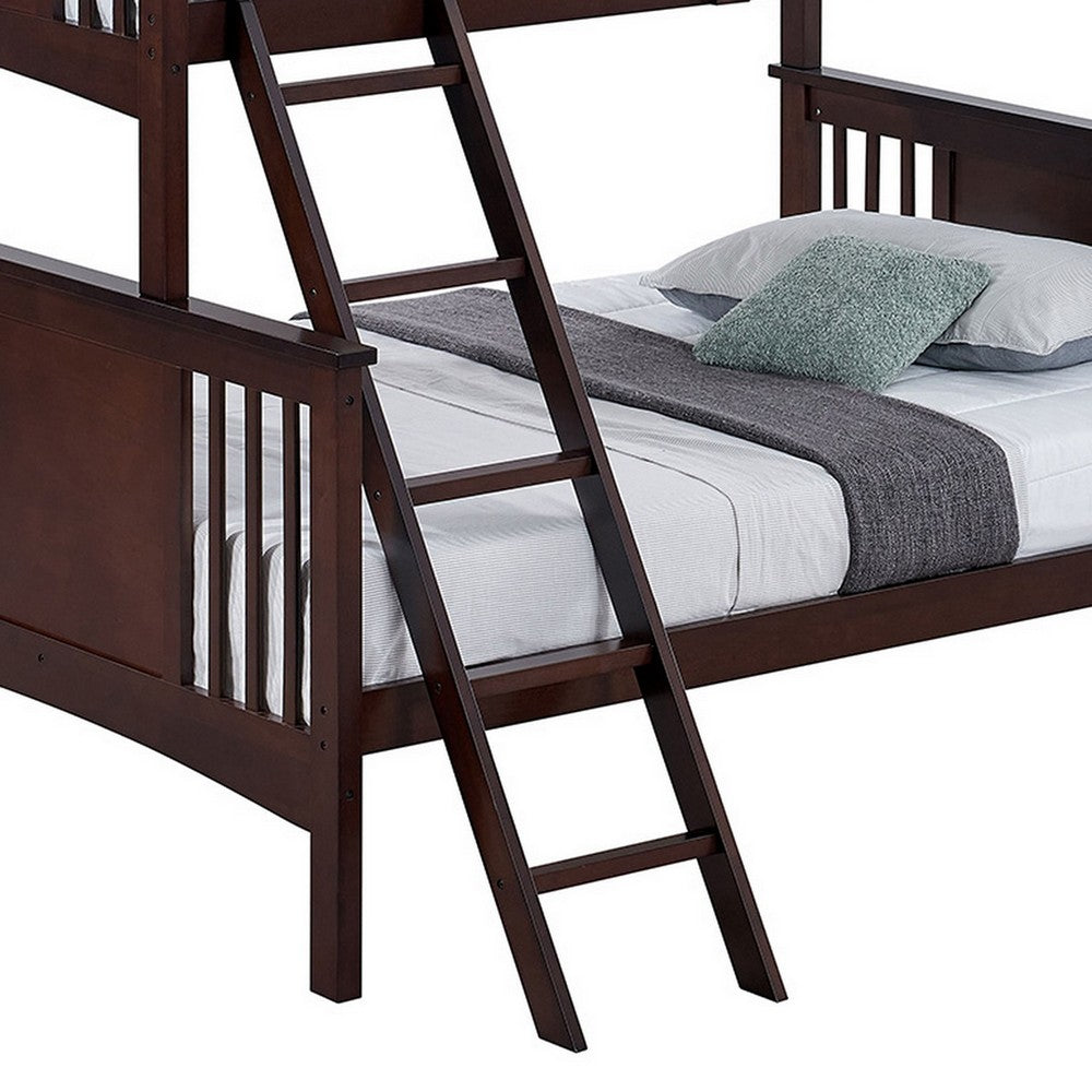 Ricky Twin Over Full Bunk Bed, Angled Ladder, Dark Brown Solid Hardwood - BM319875