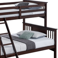 Ricky Twin Over Full Bunk Bed, Angled Ladder, Dark Brown Solid Hardwood - BM319875