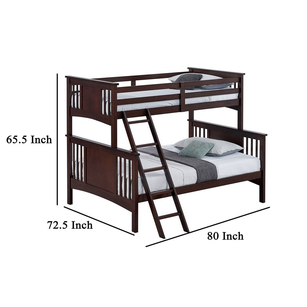 Ricky Twin Over Full Bunk Bed, Angled Ladder, Dark Brown Solid Hardwood - BM319875