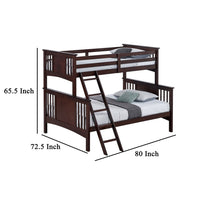 Ricky Twin Over Full Bunk Bed, Angled Ladder, Dark Brown Solid Hardwood - BM319875