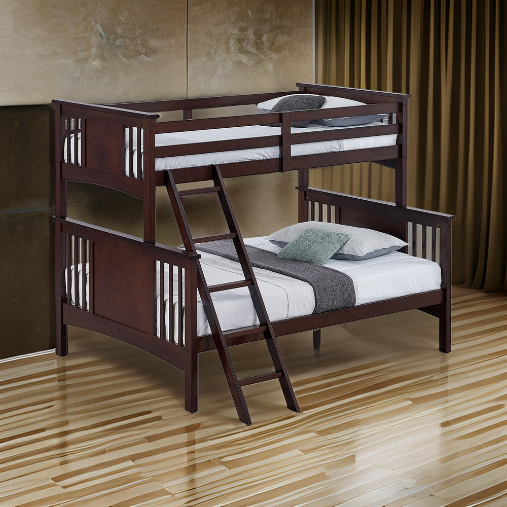 Ricky Twin Over Full Bunk Bed, Angled Ladder, Dark Brown Solid Hardwood - BM319875