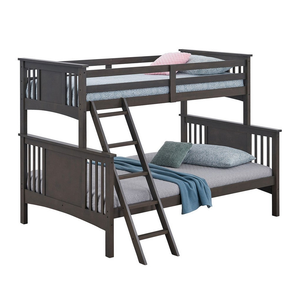 Ricky Twin Over Full Bunk Bed, Angled Ladder, Stain Gray Solid Hardwood - BM319876