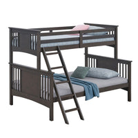 Ricky Twin Over Full Bunk Bed, Angled Ladder, Stain Gray Solid Hardwood - BM319876