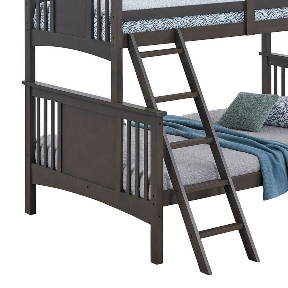 Ricky Twin Over Full Bunk Bed, Angled Ladder, Stain Gray Solid Hardwood - BM319876
