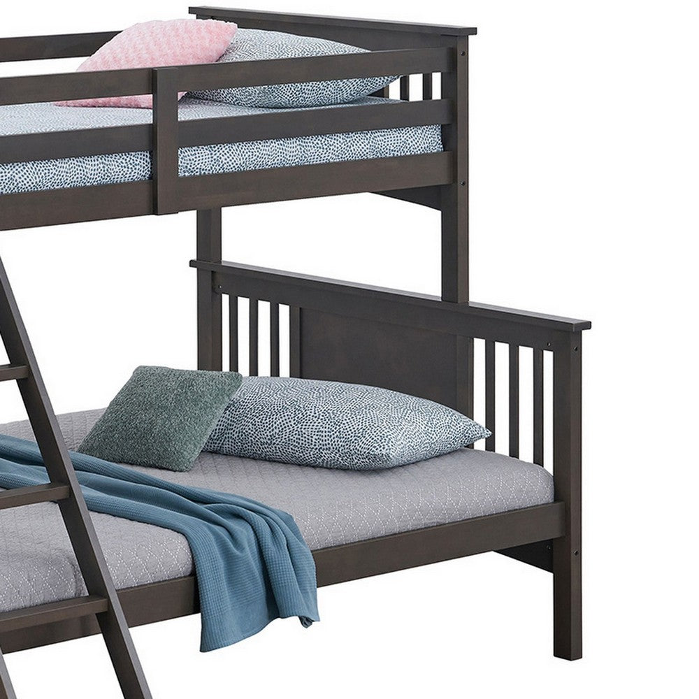 Ricky Twin Over Full Bunk Bed, Angled Ladder, Stain Gray Solid Hardwood - BM319876