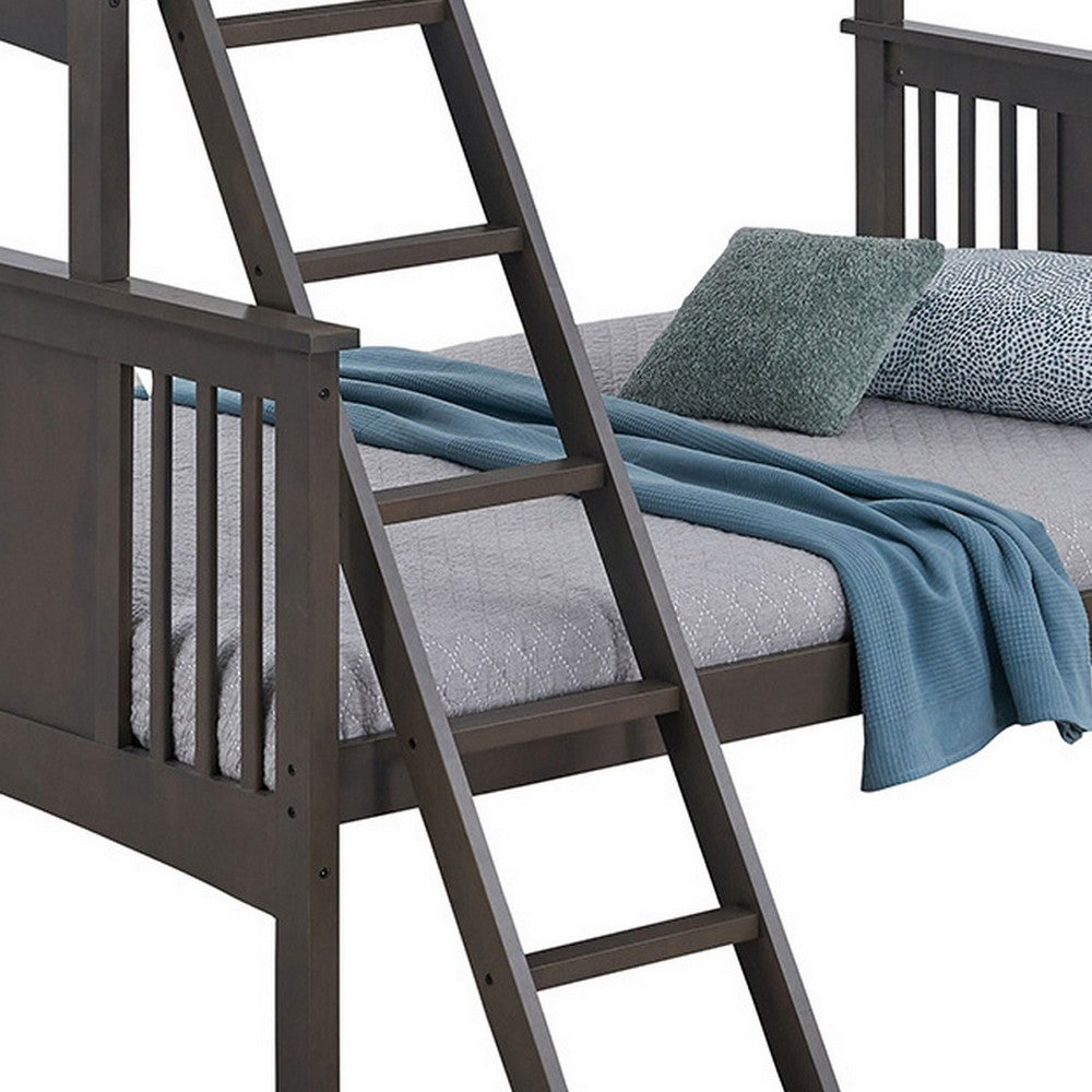 Ricky Twin Over Full Bunk Bed, Angled Ladder, Stain Gray Solid Hardwood - BM319876