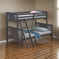 Ricky Twin Over Full Bunk Bed, Angled Ladder, Stain Gray Solid Hardwood - BM319876