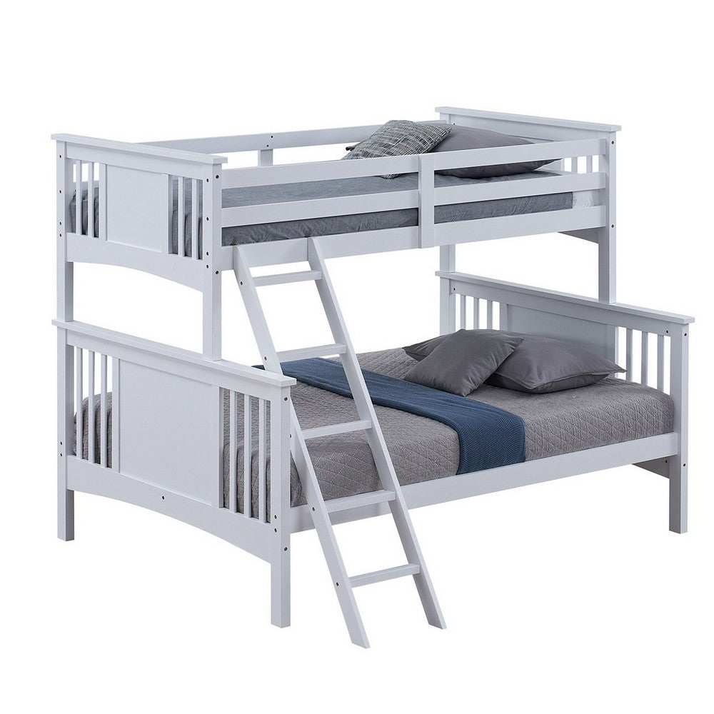 Ricky Twin Over Full Bunk Bed, Angled Ladder, Classic White Solid Hardwood - BM319877