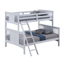 Ricky Twin Over Full Bunk Bed, Angled Ladder, Classic White Solid Hardwood - BM319877