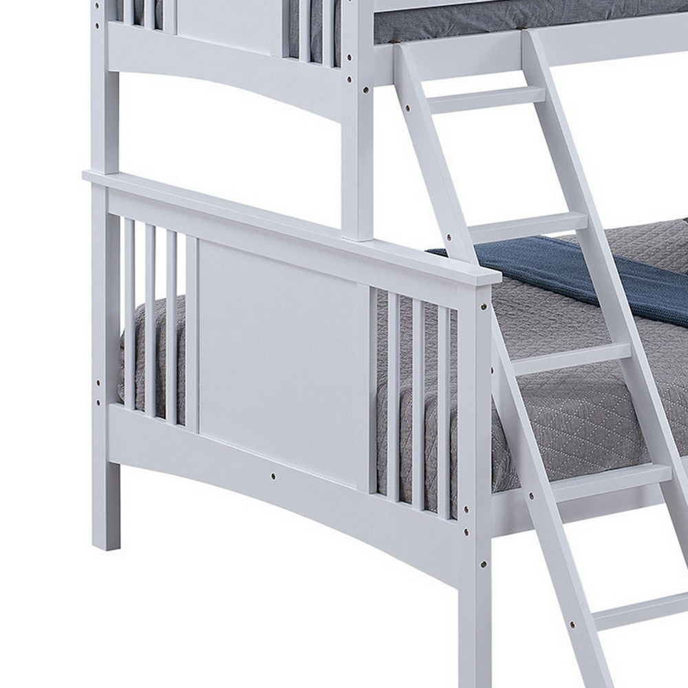 Ricky Twin Over Full Bunk Bed, Angled Ladder, Classic White Solid Hardwood - BM319877