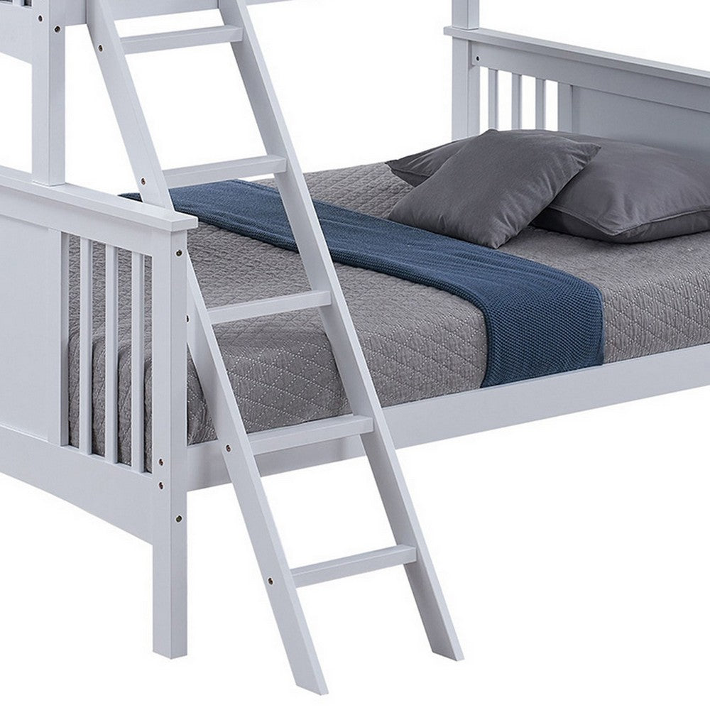Ricky Twin Over Full Bunk Bed, Angled Ladder, Classic White Solid Hardwood - BM319877