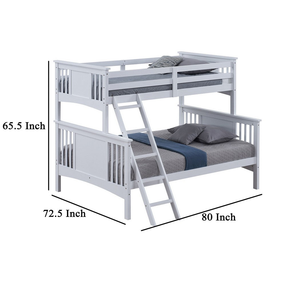 Ricky Twin Over Full Bunk Bed, Angled Ladder, Classic White Solid Hardwood - BM319877