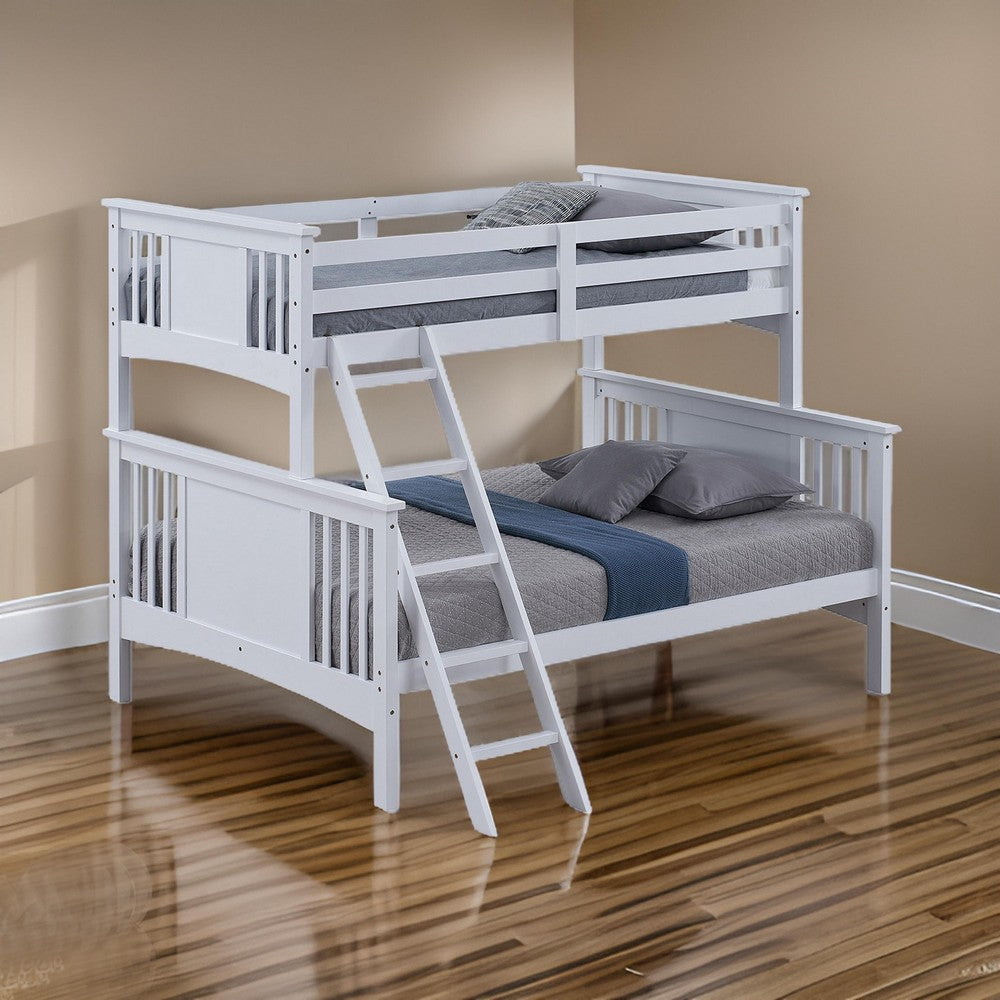 Ricky Twin Over Full Bunk Bed, Angled Ladder, Classic White Solid Hardwood - BM319877