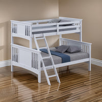 Ricky Twin Over Full Bunk Bed, Angled Ladder, Classic White Solid Hardwood - BM319877