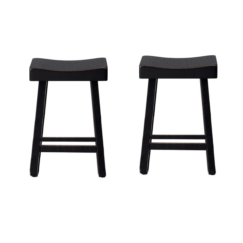 Bianca Counter Stool Set of 2, Saddle Seat, Farmhouses Black Solid Wood - BM319878