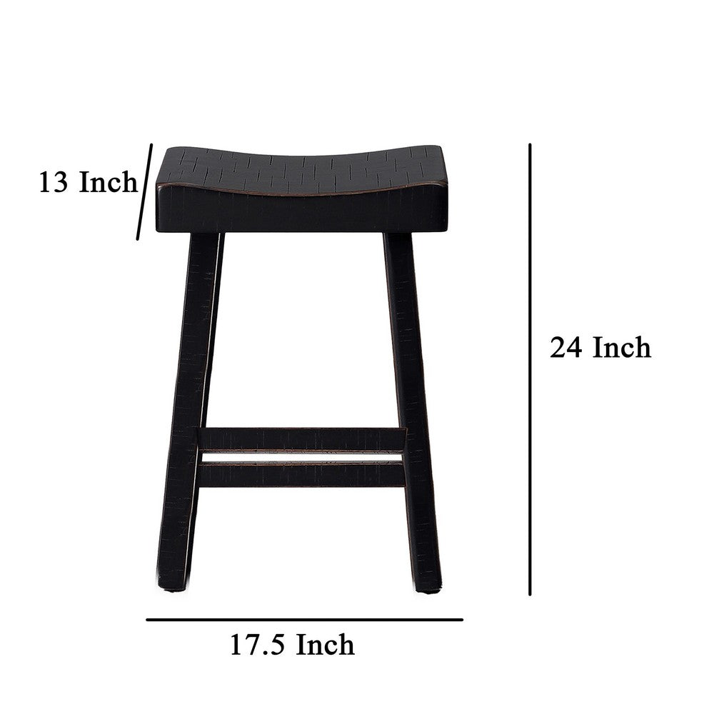 Bianca Counter Stool Set of 2, Saddle Seat, Farmhouses Black Solid Wood - BM319878