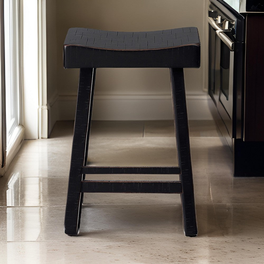 Bianca Counter Stool Set of 2, Saddle Seat, Farmhouses Black Solid Wood - BM319878